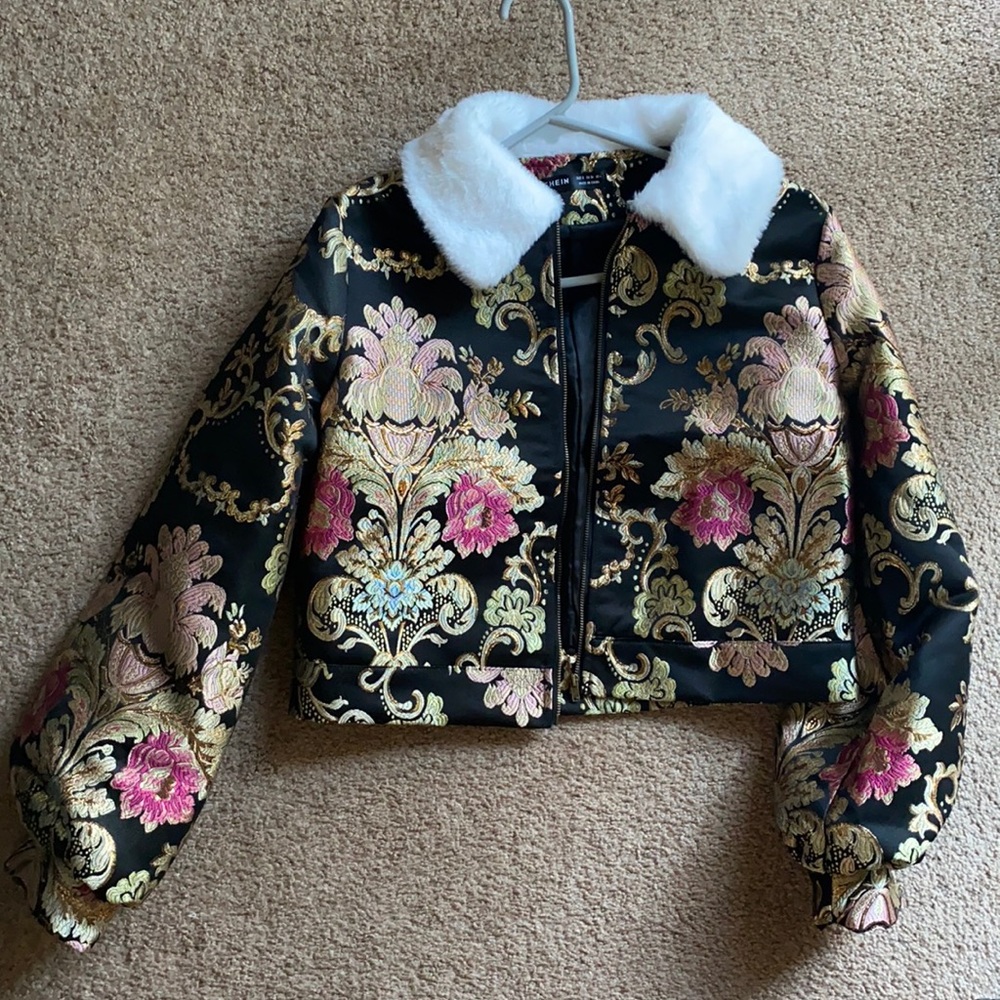 Metallic Floral Bomber Jacket